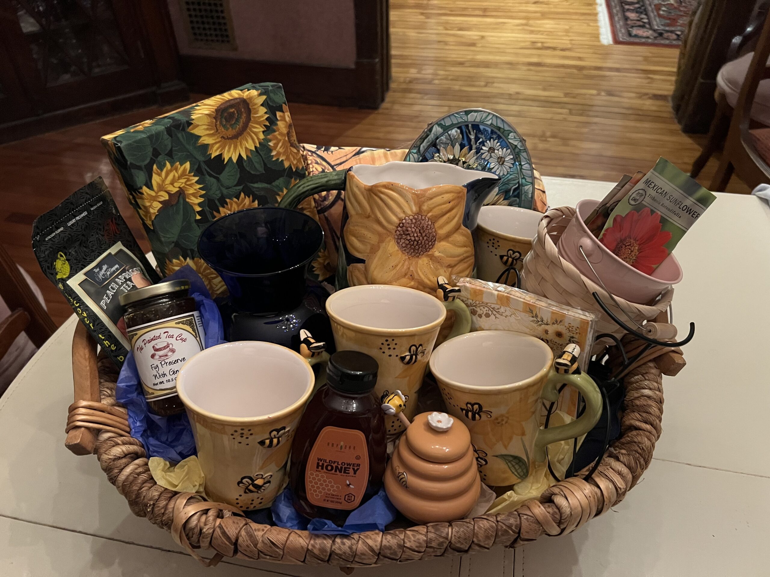 The Spring Raffle Basket, with all of it's contents displayed 
