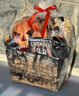 The Halloween Raffle Basket displaying it's contents